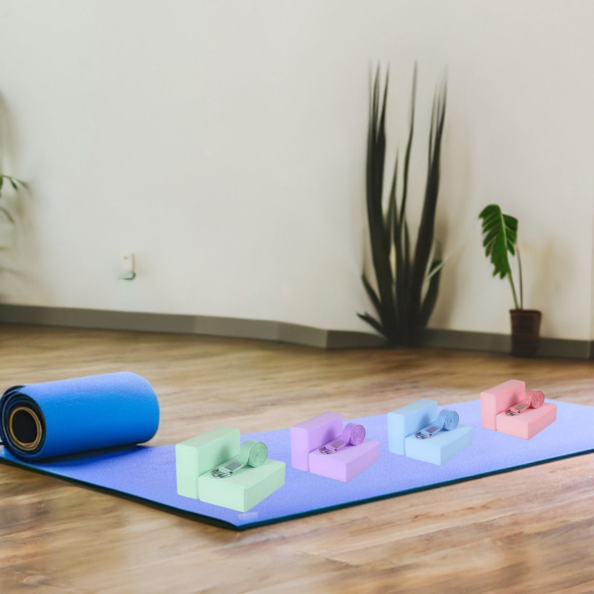 OIMG Yoga Block And Yoga Strap Set Eva Foam Soft Non-Slip Yoga